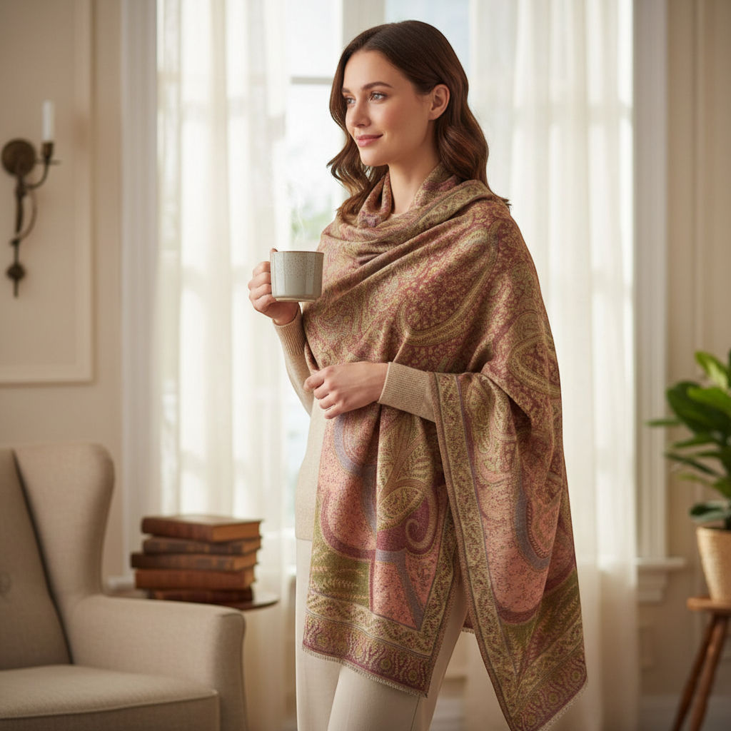 Beige Jamavar Pashmina Stole
